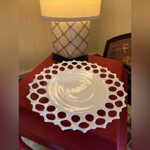 1950s Westmoreland Doric Lace Milk Glass Serving Plate Platter Vintage Crack MCM
